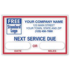1690A; Next Service Due windshield sticker personalized with your b usiness information!