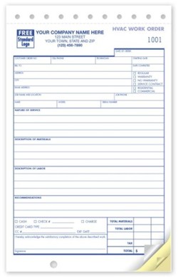 6539 HVAC Work Order compact size personalized with your business information