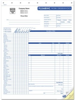 CON6540 Plumbing Invoice forms w/checklist personalized with your business information