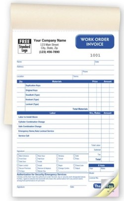 RHS0248 Locksmith Work Order Form personalized with your business information